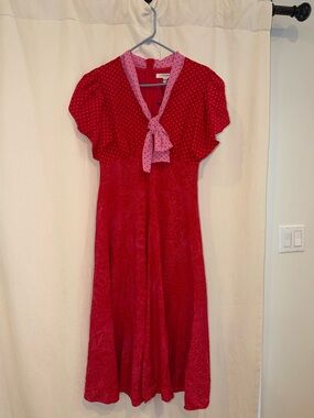 LK Bennett Red Dress with Pink Tie Neck
